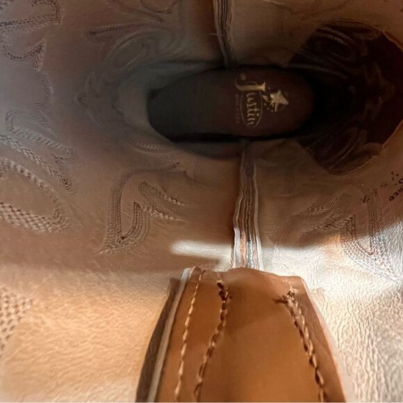 Rare Vintage Justin Cowboy Boots Cream Tan Leather Almond Toe Western Women’s 6B - Picture 11 of 11